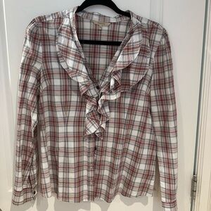 RW&Co Plaid Ruffled Blouse Shirt